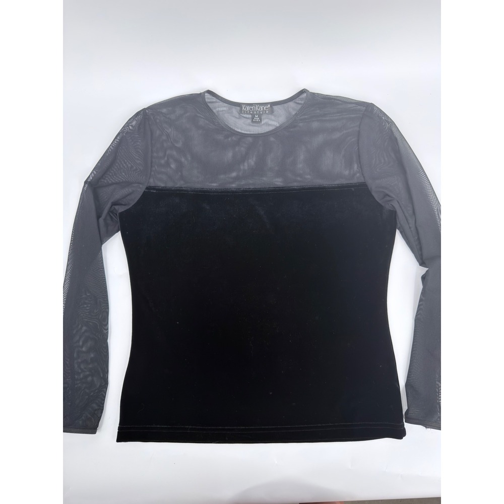 Karen Kane Top Velvet Mesh Sheer Y2K Vintage 90s Gender Women Size M Black Top